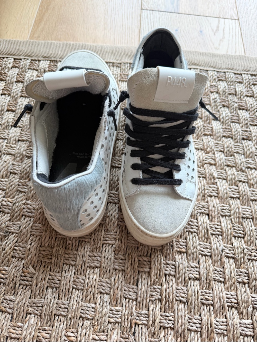 P448 White Suede & Haircalf Sneakers with Black Laces